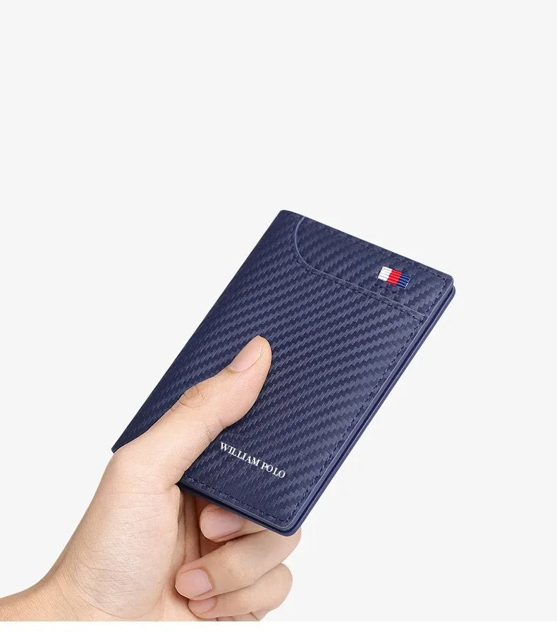 Carteira de Luxo em Couro Azul - Fibra de Carbono