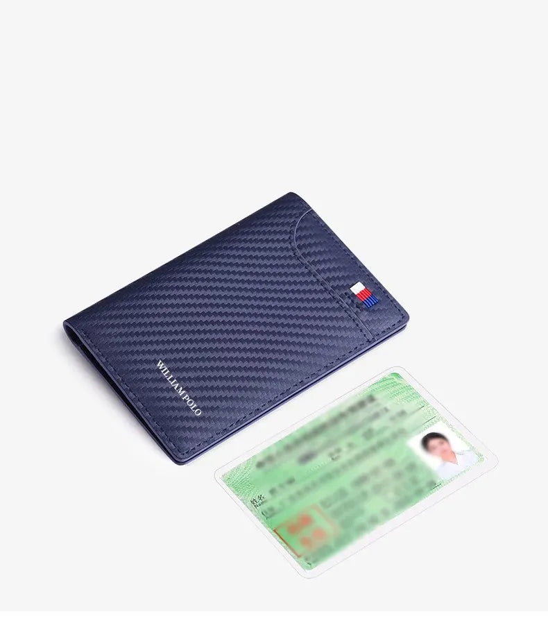 Carteira de Luxo em Couro Azul - Fibra de Carbono