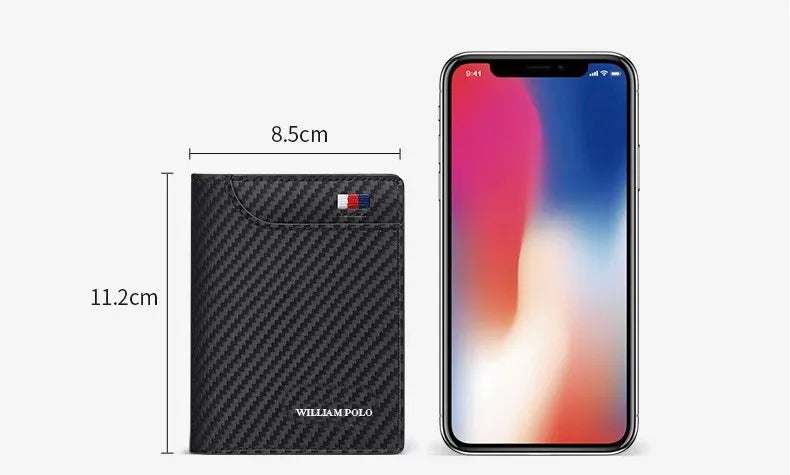 Carteira de Luxo em Couro Azul - Fibra de Carbono