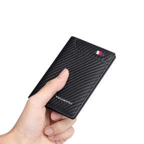 Carteira de Luxo em Couro Preto - Fibra de Carbono