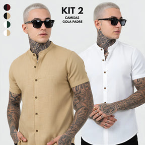 |Kit 2| Camisas Gola Padre em Tecido Premium Anti Amasso.