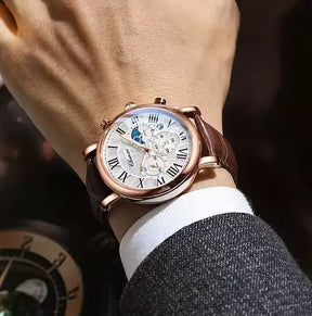 Relógio Fases da Lua Branco Dourado - Chenxi