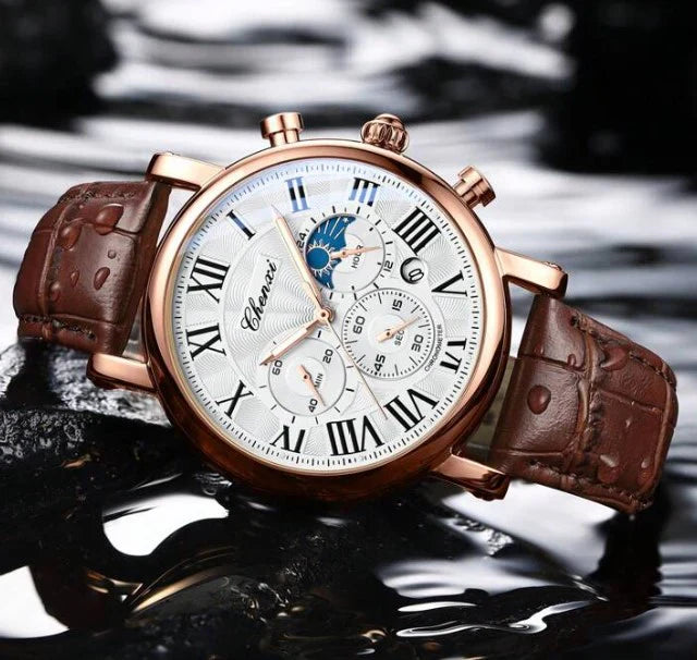 Relógio Fases da Lua Branco Dourado - Chenxi