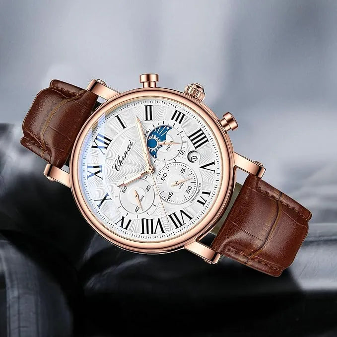 Relógio Fases da Lua Branco Dourado - Chenxi