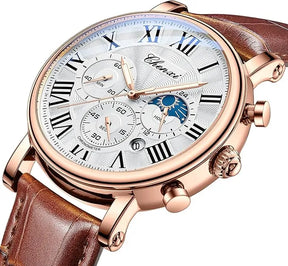 Relógio Fases da Lua Branco Dourado - Chenxi